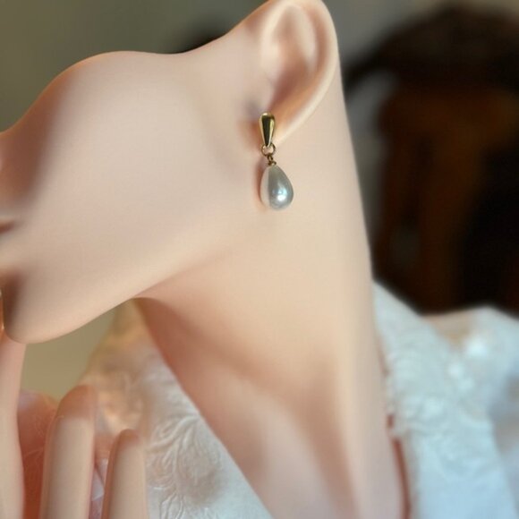 Gold Tone Pearl Drop Earrings - Picture 4 of 4